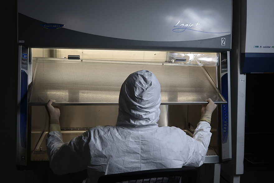 Person removing HEPA filter